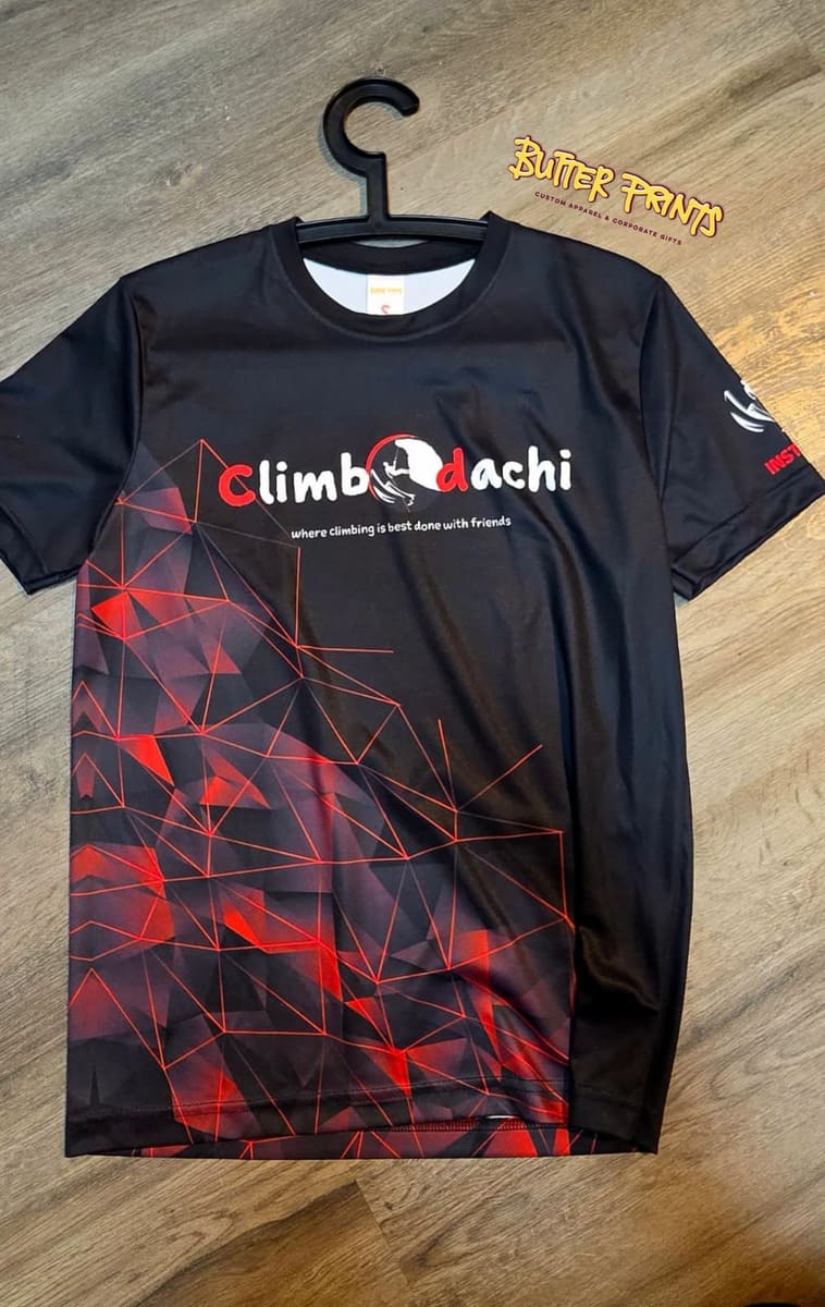 Climbodachi climbing jerseys, sublimated