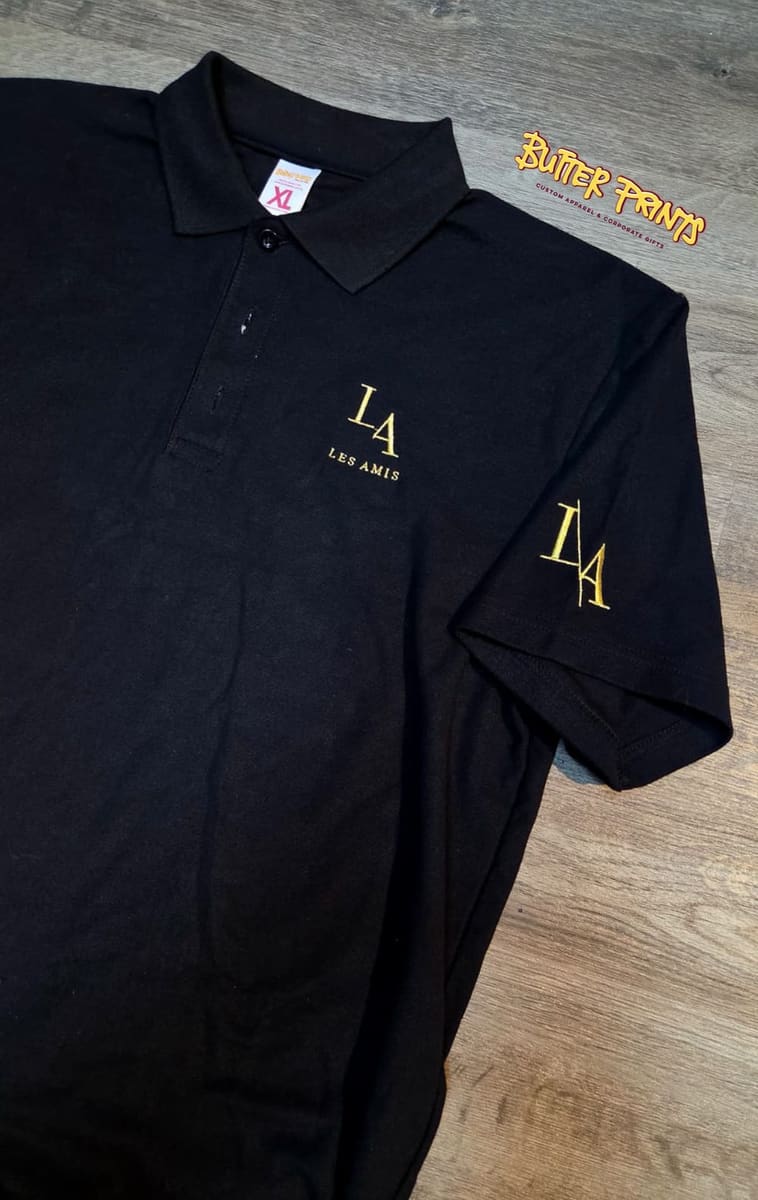 Les Amis polos, chest and sleeve embroidery