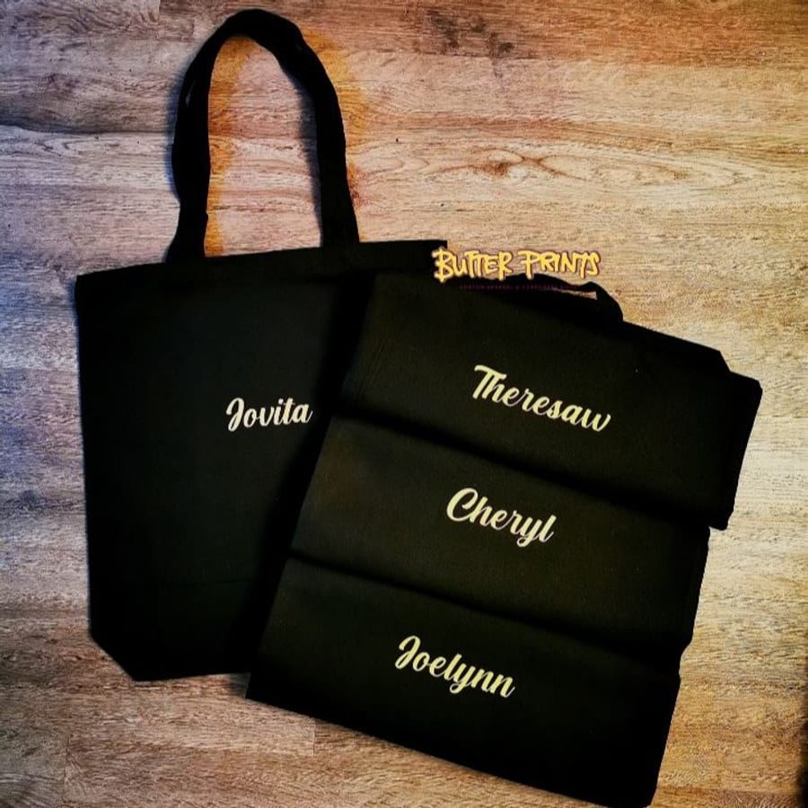 Custom Name on Canvas Tote Bag (Black, A4, No., No name print.)