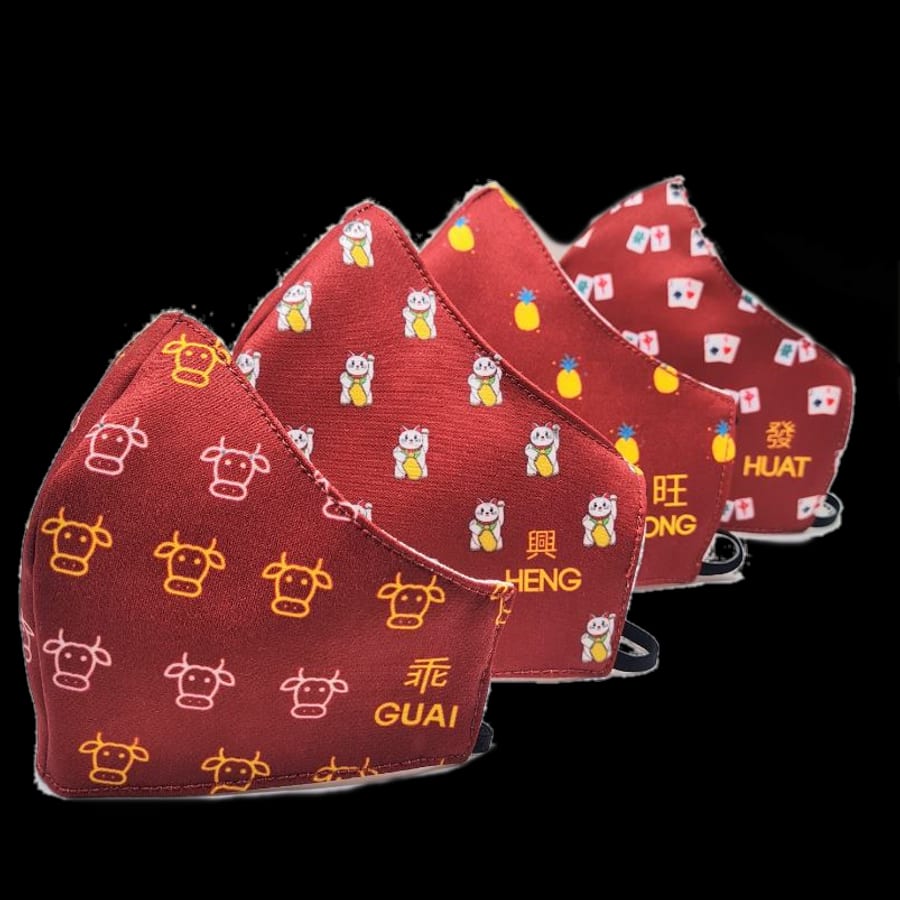 CNY Heng Ong Huat - Anti Bacterial Reusable Cloth Face Mask (BFE ≥99%) (Adult Mask: Heng (Cat))