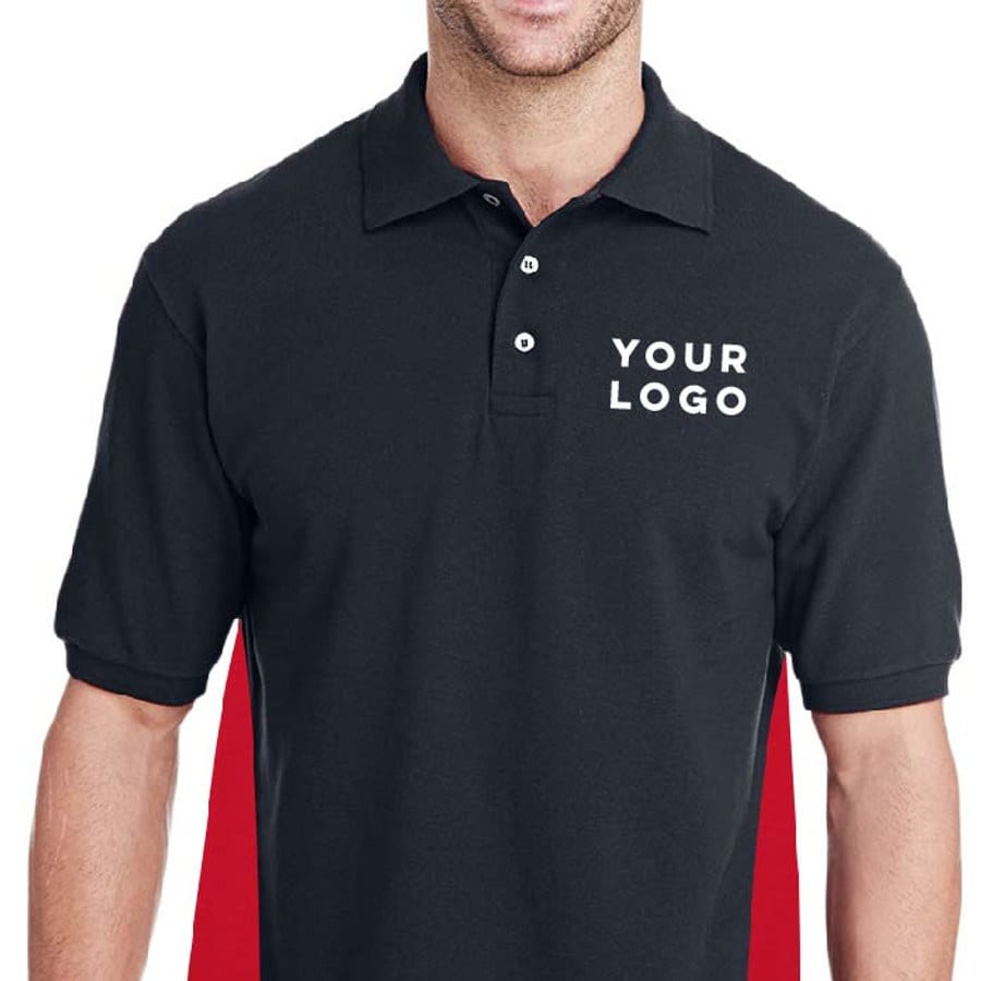 2-toned Honeycomb Cotton Polo Tees (Side Panels) (Black / White, 3XS)