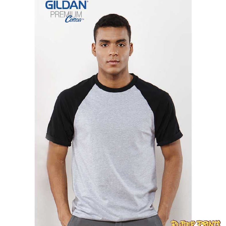 Gildan Adult Raglan Short Sleeved T-shirt 76500 (Cotton) - 180 gsm (Black / White, S)