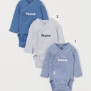 Custom Name on H&amp;M 3-pack long-sleeved bodysuits (0-9mths) - Blue White/Striped