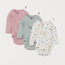 Custom Name on H&amp;M 3-pack long-sleeved bodysuits (0-9mths) - Dusky Green/Spotted